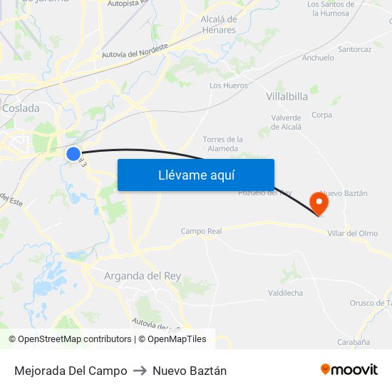 Mejorada Del Campo to Nuevo Baztán map