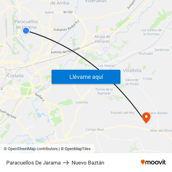 Paracuellos De Jarama to Nuevo Baztán map