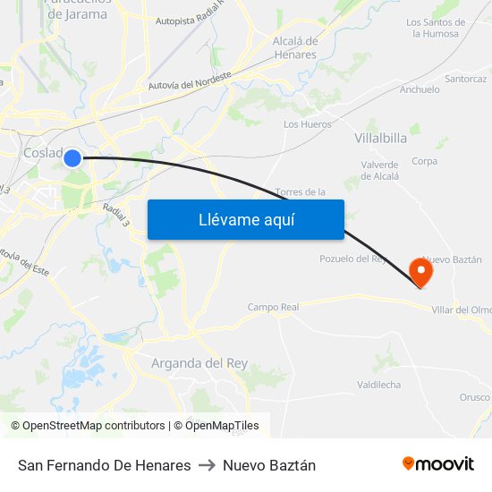 San Fernando De Henares to Nuevo Baztán map