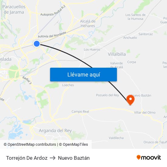 Torrejón De Ardoz to Nuevo Baztán map