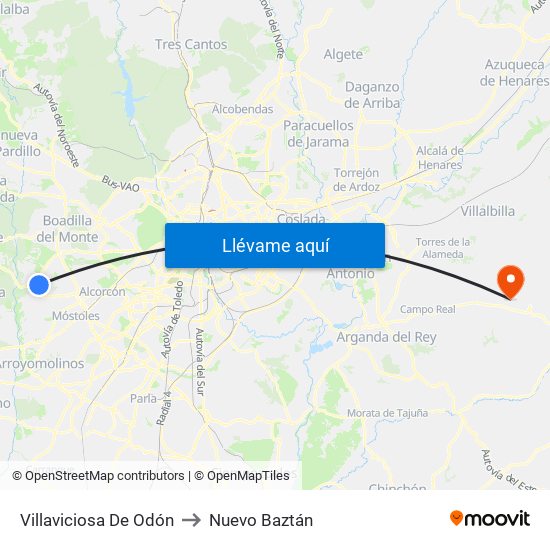 Villaviciosa De Odón to Nuevo Baztán map