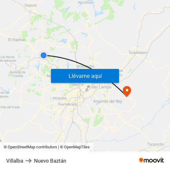 Villalba to Nuevo Baztán map