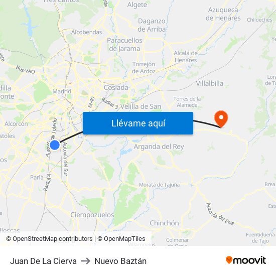 Juan De La Cierva to Nuevo Baztán map