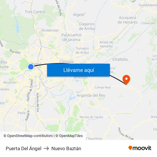 Puerta Del Ángel to Nuevo Baztán map
