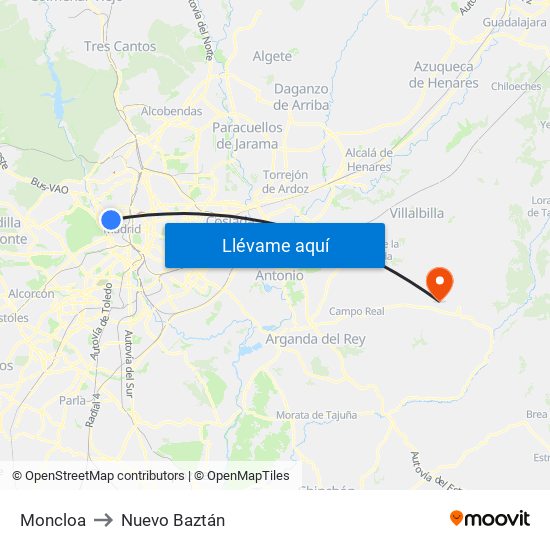 Moncloa to Nuevo Baztán map