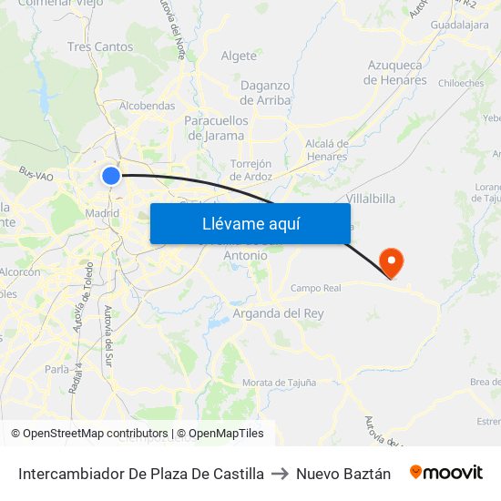 Intercambiador De Plaza De Castilla to Nuevo Baztán map