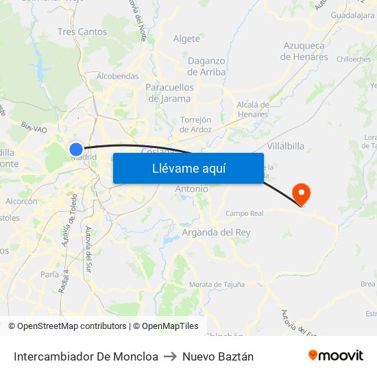 Intercambiador De Moncloa to Nuevo Baztán map
