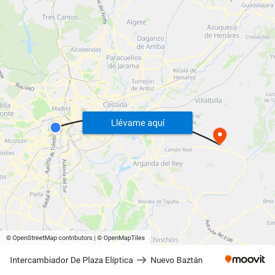 Intercambiador De Plaza Elíptica to Nuevo Baztán map