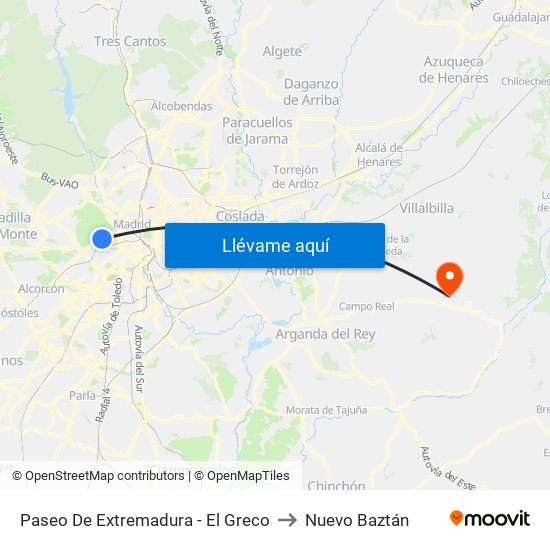Paseo De Extremadura - El Greco to Nuevo Baztán map