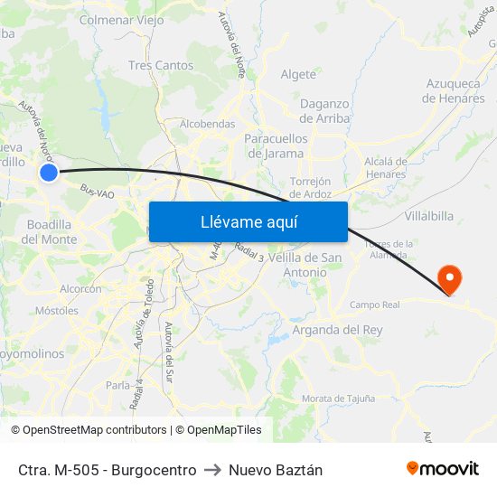Ctra. M-505 - Burgocentro to Nuevo Baztán map