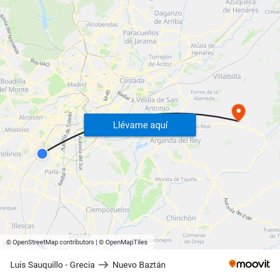 Luis Sauquillo - Grecia to Nuevo Baztán map