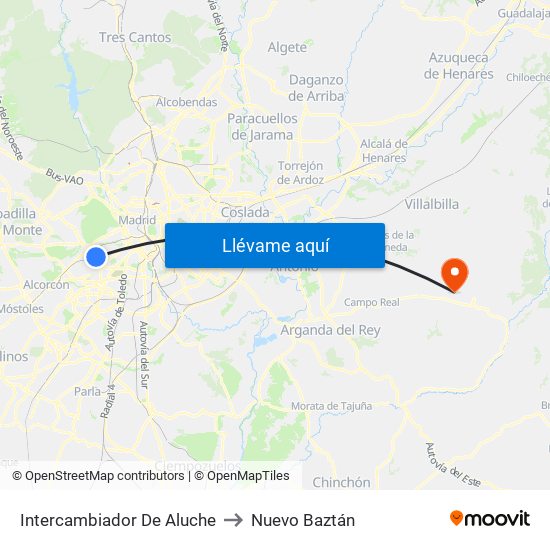 Intercambiador De Aluche to Nuevo Baztán map