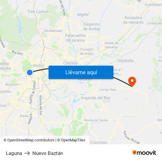 Laguna to Nuevo Baztán map