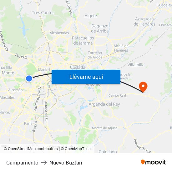 Campamento to Nuevo Baztán map