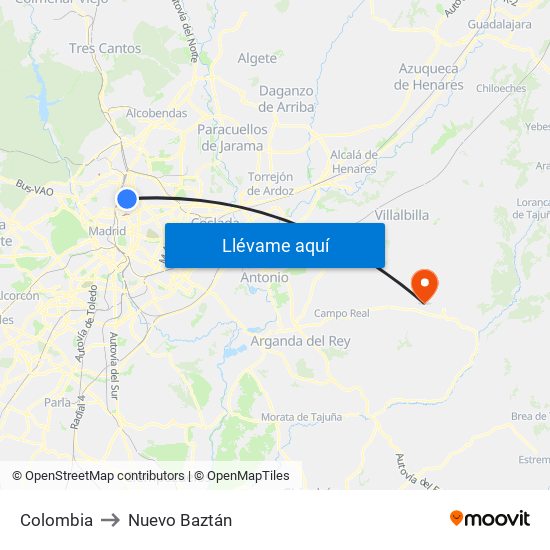 Colombia to Nuevo Baztán map