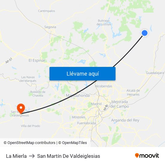 La Mierla to San Martín De Valdeiglesias map