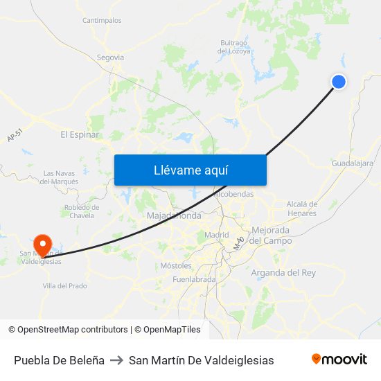Puebla De Beleña to San Martín De Valdeiglesias map