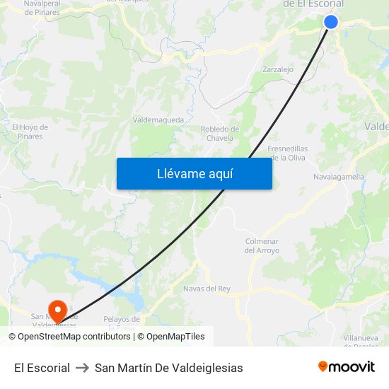 El Escorial to San Martín De Valdeiglesias map