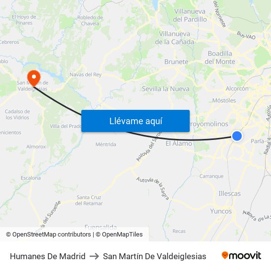 Humanes De Madrid to San Martín De Valdeiglesias map