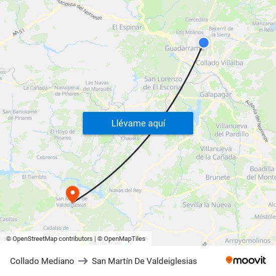 Collado Mediano to San Martín De Valdeiglesias map