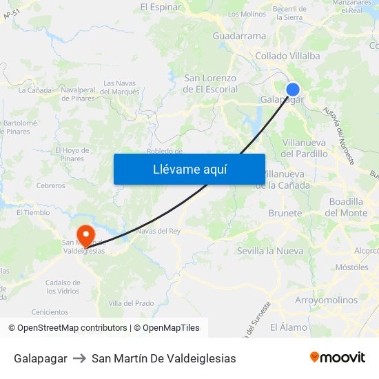 Galapagar to San Martín De Valdeiglesias map