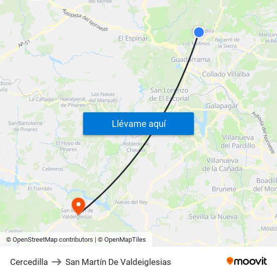 Cercedilla to San Martín De Valdeiglesias map