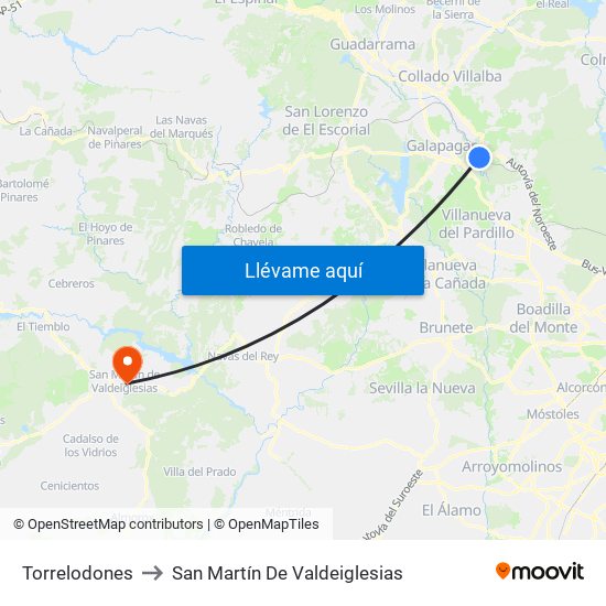 Torrelodones to San Martín De Valdeiglesias map