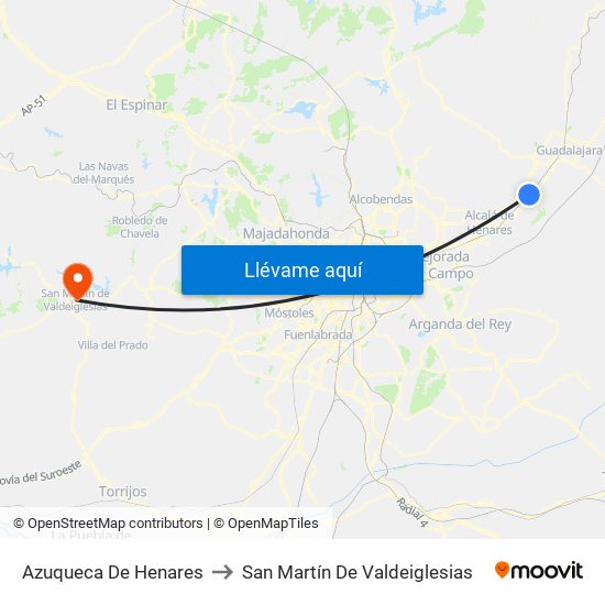 Azuqueca De Henares to San Martín De Valdeiglesias map