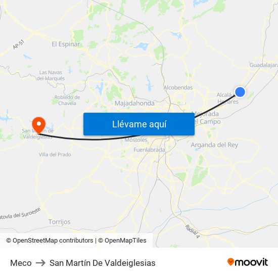 Meco to San Martín De Valdeiglesias map