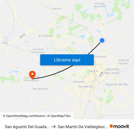 San Agustín Del Guadalix to San Martín De Valdeiglesias map