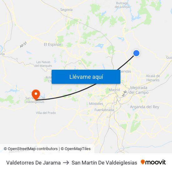 Valdetorres De Jarama to San Martín De Valdeiglesias map
