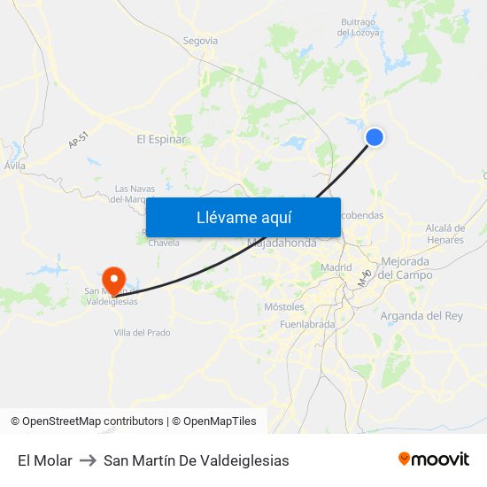 El Molar to San Martín De Valdeiglesias map