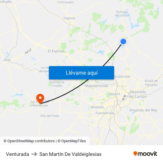 Venturada to San Martín De Valdeiglesias map