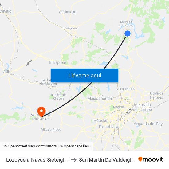 Lozoyuela-Navas-Sieteiglesias to San Martín De Valdeiglesias map
