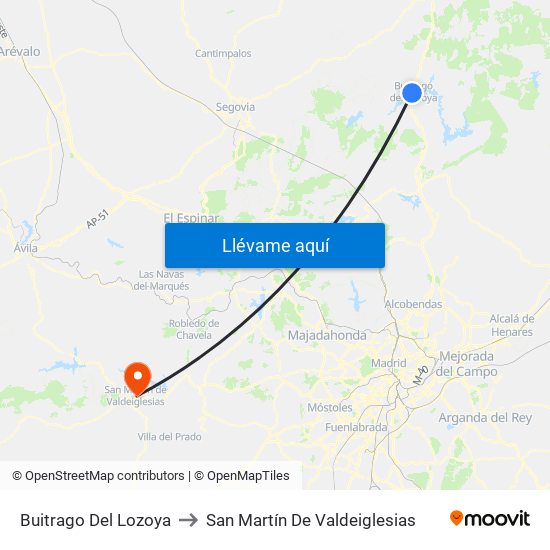 Buitrago Del Lozoya to San Martín De Valdeiglesias map