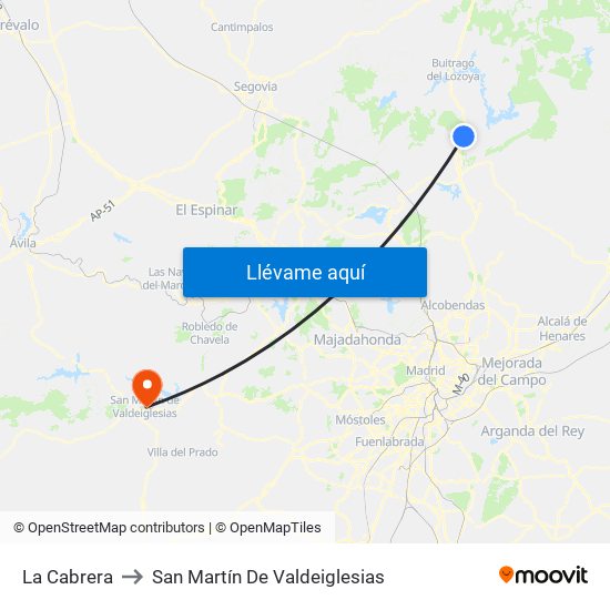 La Cabrera to San Martín De Valdeiglesias map