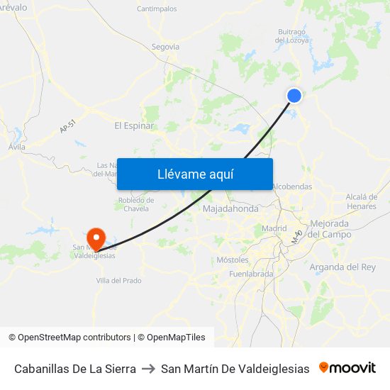 Cabanillas De La Sierra to San Martín De Valdeiglesias map