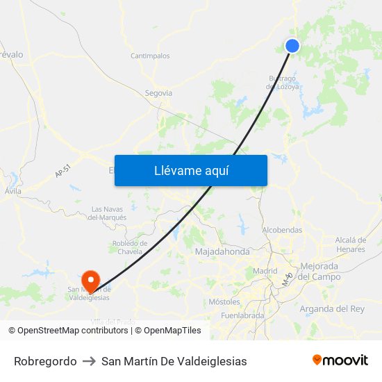 Robregordo to San Martín De Valdeiglesias map