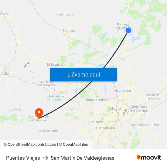 Puentes Viejas to San Martín De Valdeiglesias map