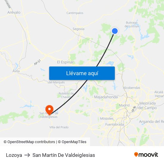 Lozoya to San Martín De Valdeiglesias map