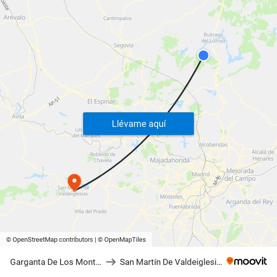 Garganta De Los Montes to San Martín De Valdeiglesias map