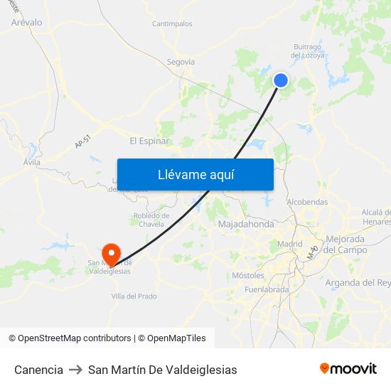 Canencia to San Martín De Valdeiglesias map
