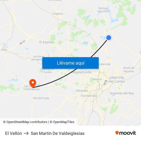 El Vellón to San Martín De Valdeiglesias map