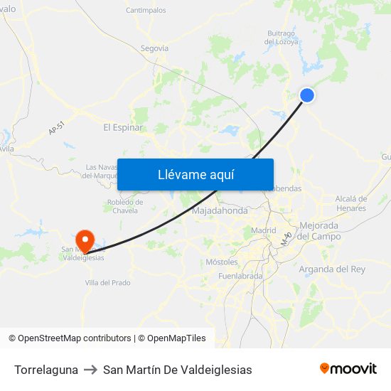 Torrelaguna to San Martín De Valdeiglesias map
