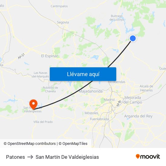 Patones to San Martín De Valdeiglesias map