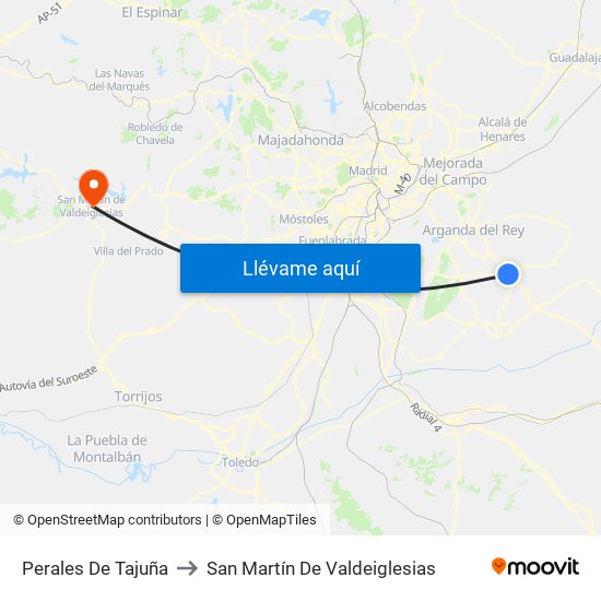 Perales De Tajuña to San Martín De Valdeiglesias map
