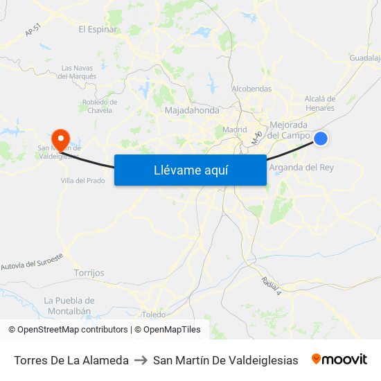 Torres De La Alameda to San Martín De Valdeiglesias map