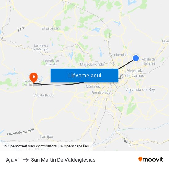 Ajalvir to San Martín De Valdeiglesias map