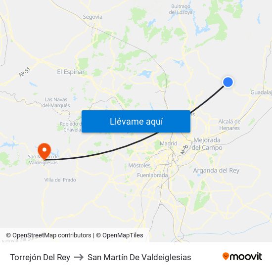 Torrejón Del Rey to San Martín De Valdeiglesias map