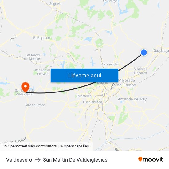 Valdeavero to San Martín De Valdeiglesias map
